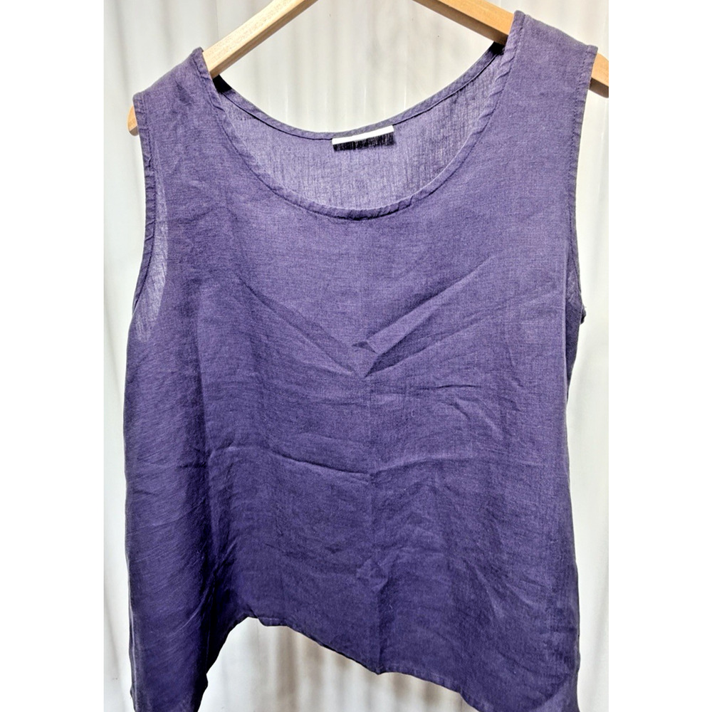 Bryn Walker 100% Natural Linen Tank Top XL Eggplant Sleeveless Blouse Made USA